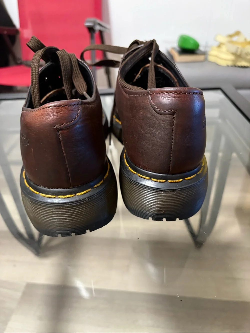 Dr. Martens Brown Leather Wingtip Derby Shoes with Yellow Welt
